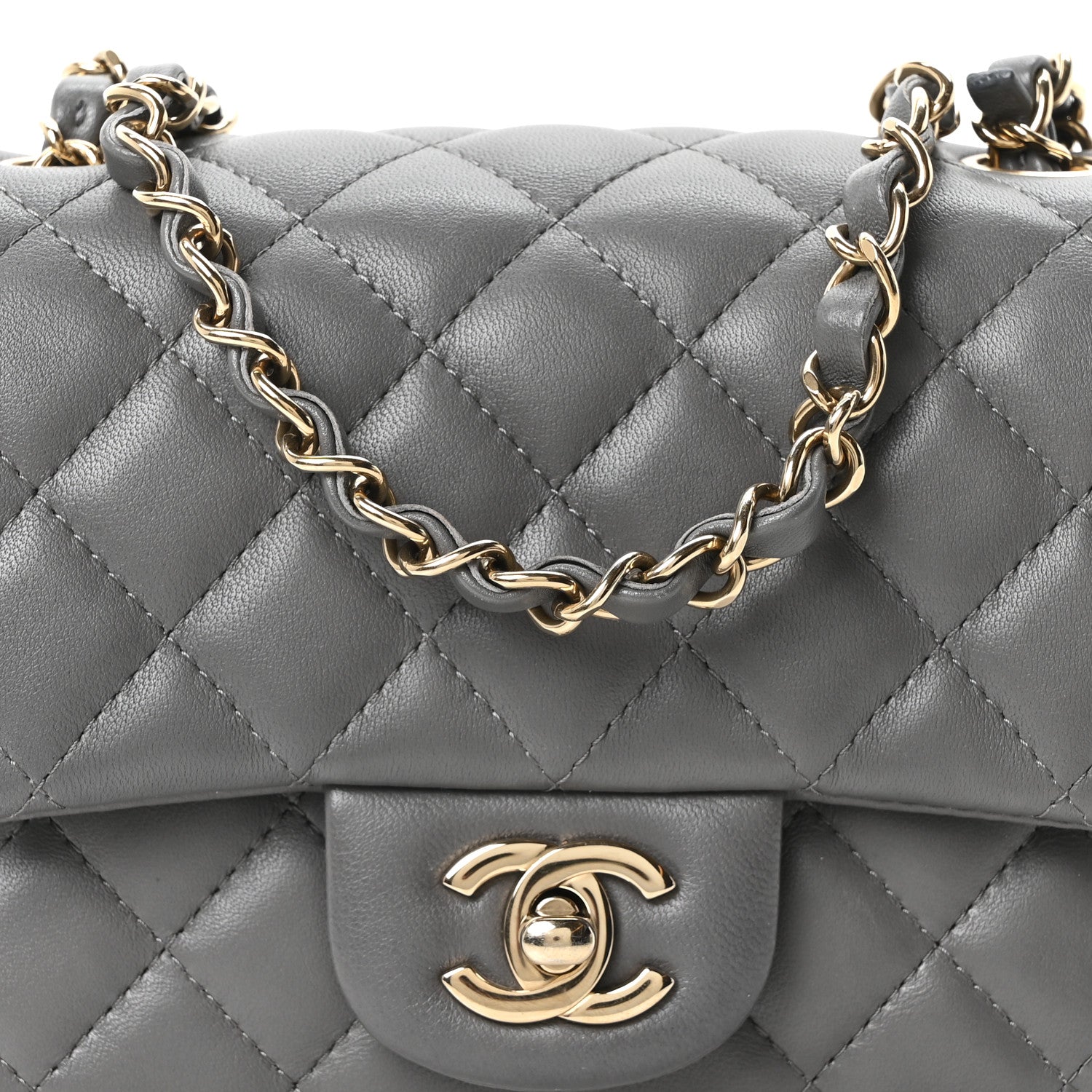 Lambskin Quilted Mini Square Flap Dark Grey
