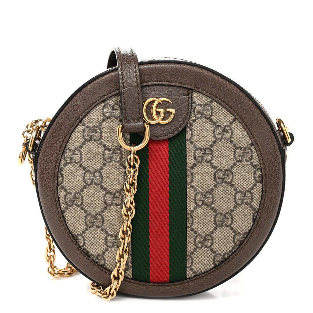 GG Supreme Monogram Web Mini Ophidia Round Shoulder Bag Brown