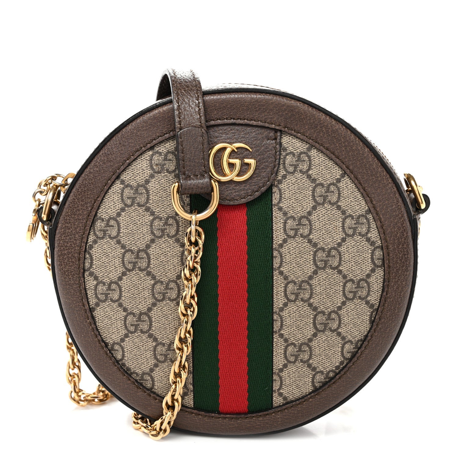 GG Supreme Monogram Web Mini Ophidia Round Shoulder Bag Brown