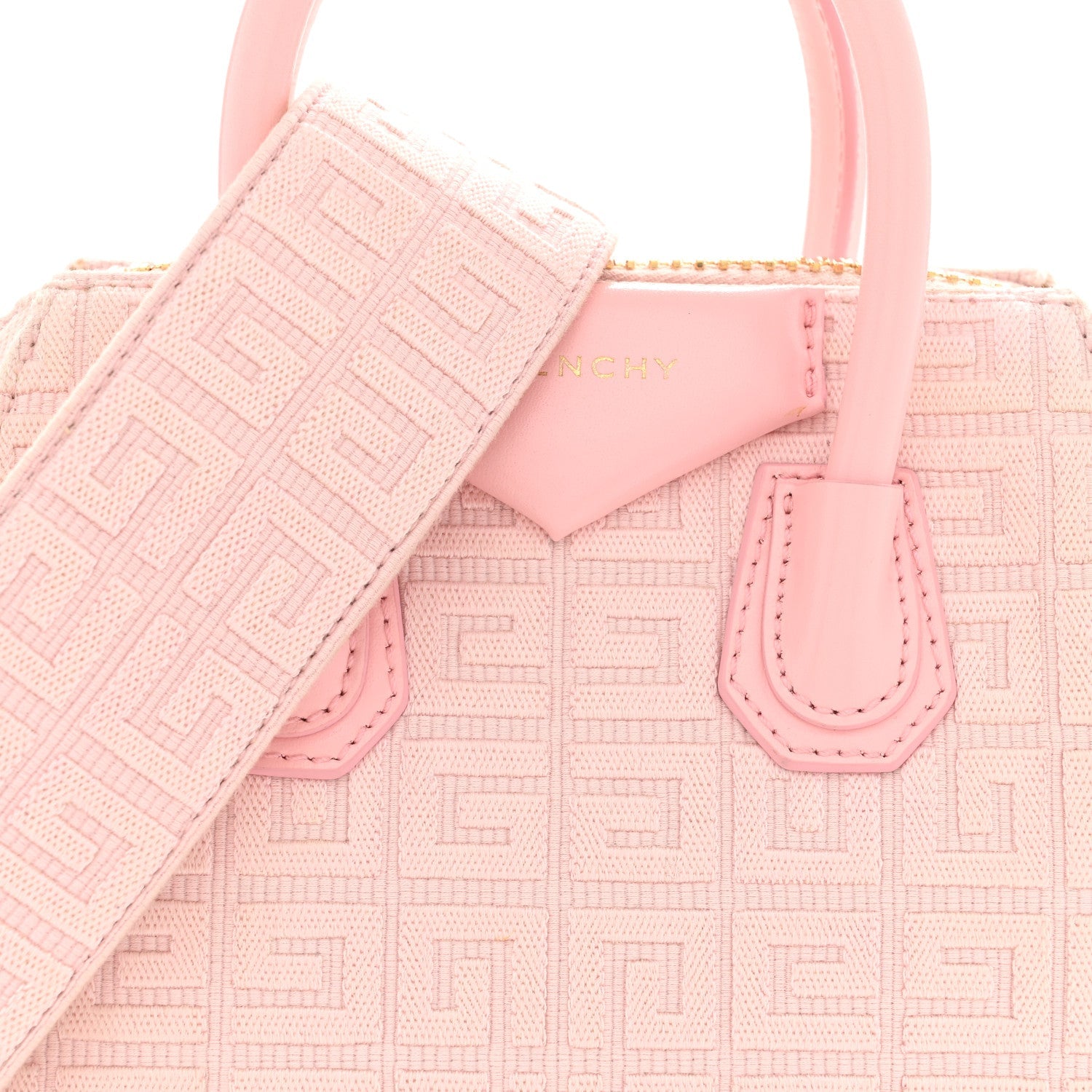 Canvas Jacquard Embroidered Calfskin 4G Mini Antigona Tender Pink