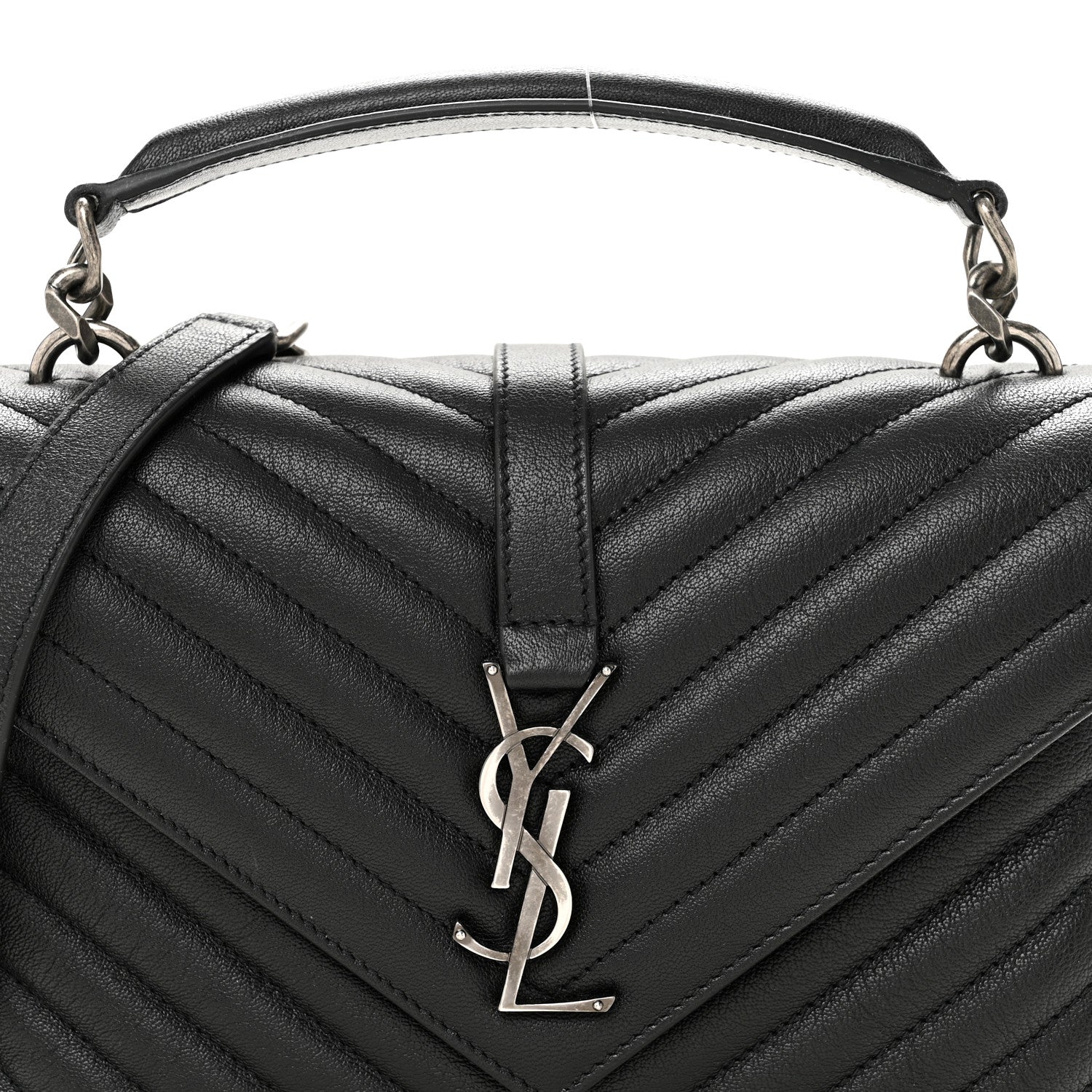 Sheepskin Matelasse Chevron Monogram Medium College Bag Black