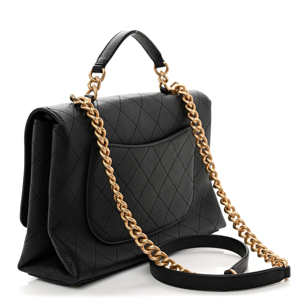 Grained Calfskin Stitched Flap Black