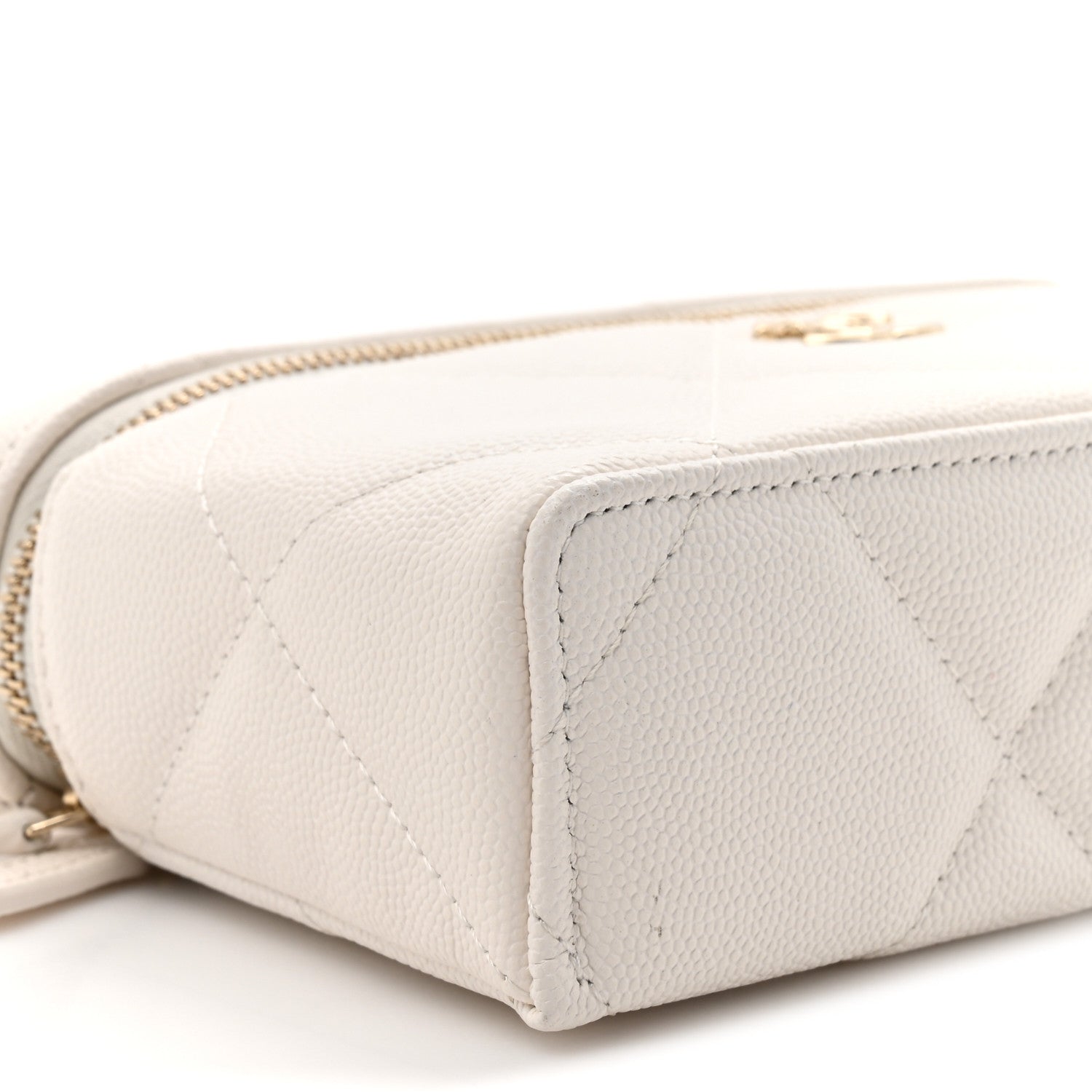 Caviar Quilted Top Handle Slim Vanity With Chain White