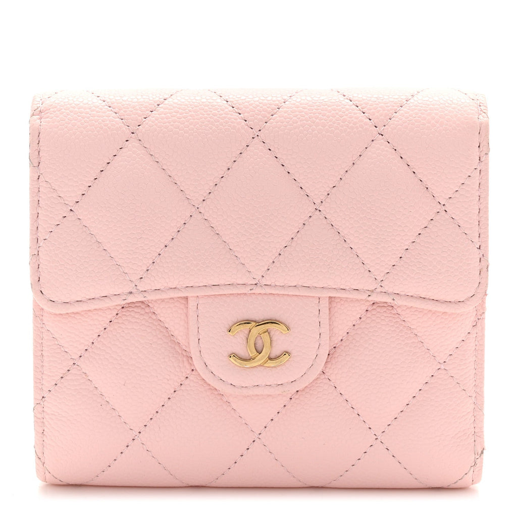 Caviar Quilted Compact Flap Wallet Light Pink