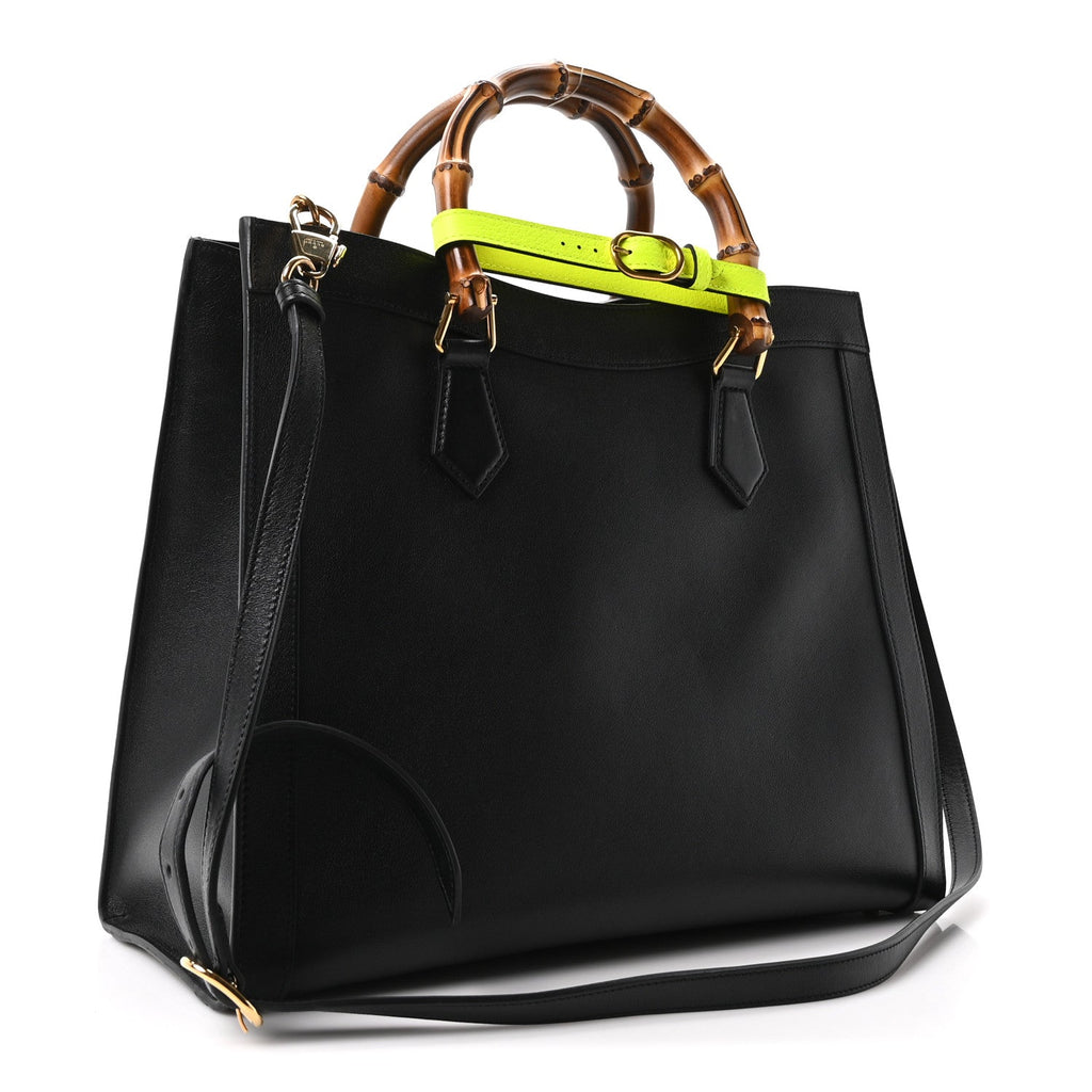 Calfskin Medium Diana Tote Bag Black Yellow Fluo