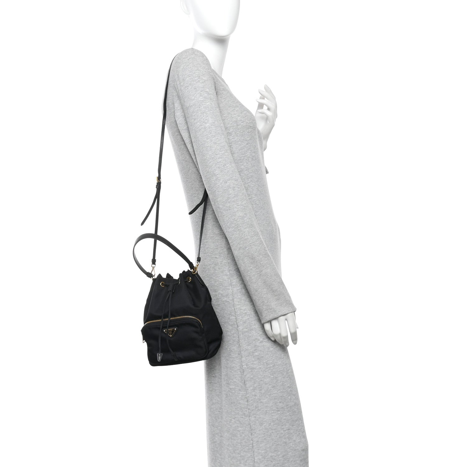 Saffiano Tessuto Nylon Mini Bucket Crossbody Bag Black