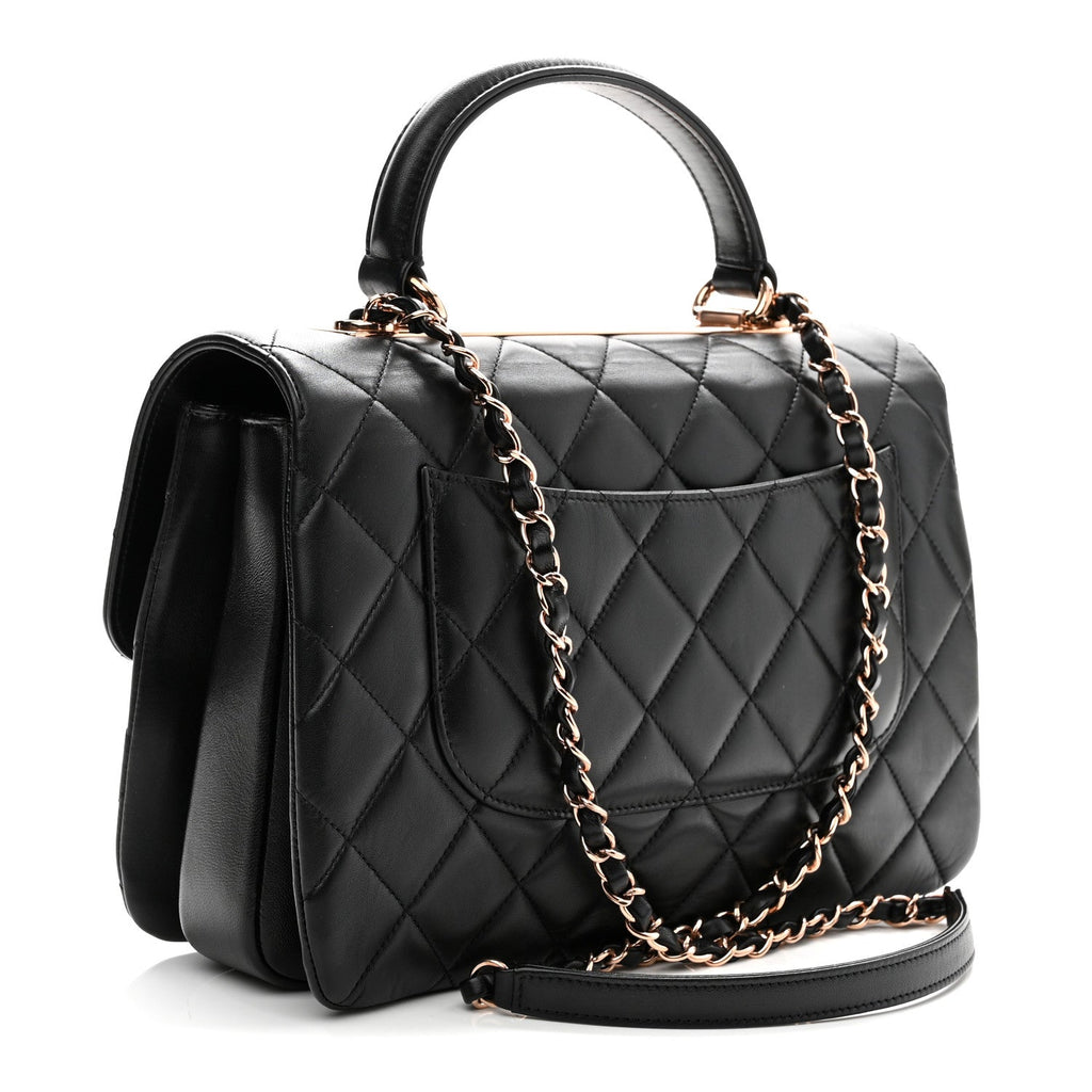 Lambskin Quilted Medium Trendy CC Flap Dual Handle Bag Black
