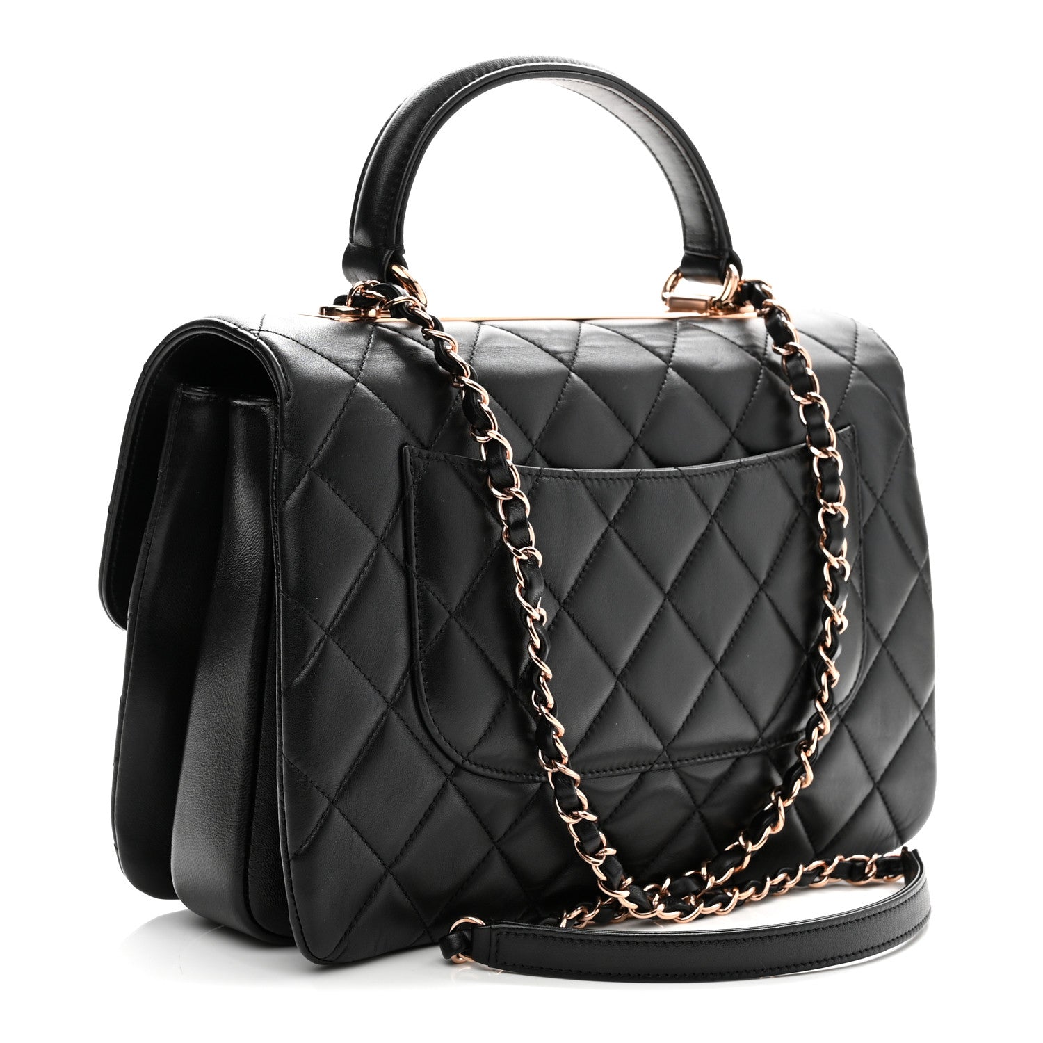 Lambskin Quilted Medium Trendy CC Flap Dual Handle Bag Black