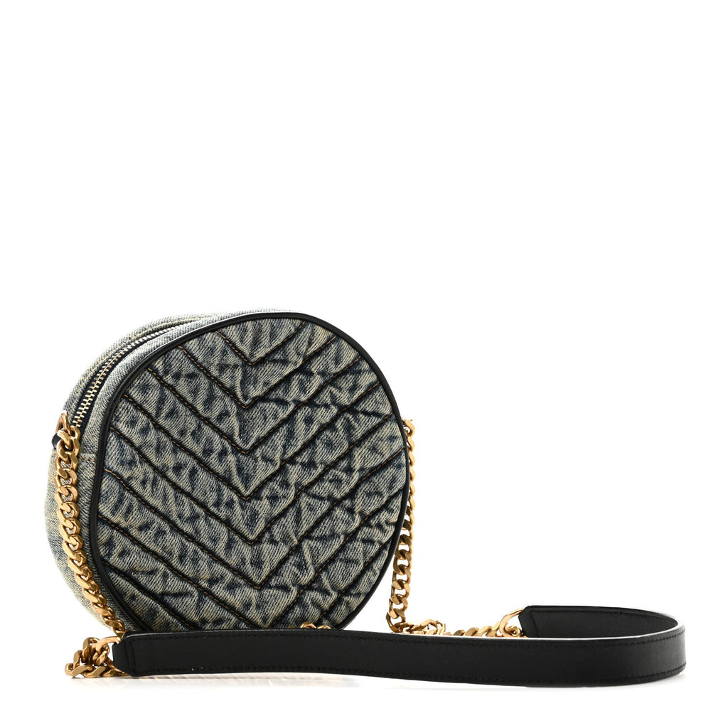 Denim Quilted Monogram Round Crossbody Bag Rodeo Blue