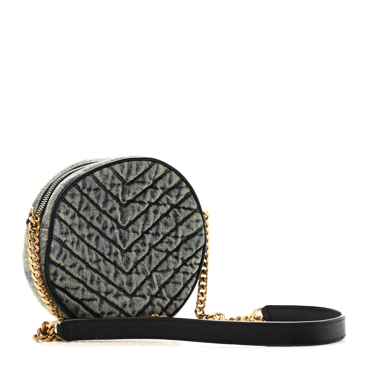 Denim Quilted Monogram Round Crossbody Bag Rodeo Blue