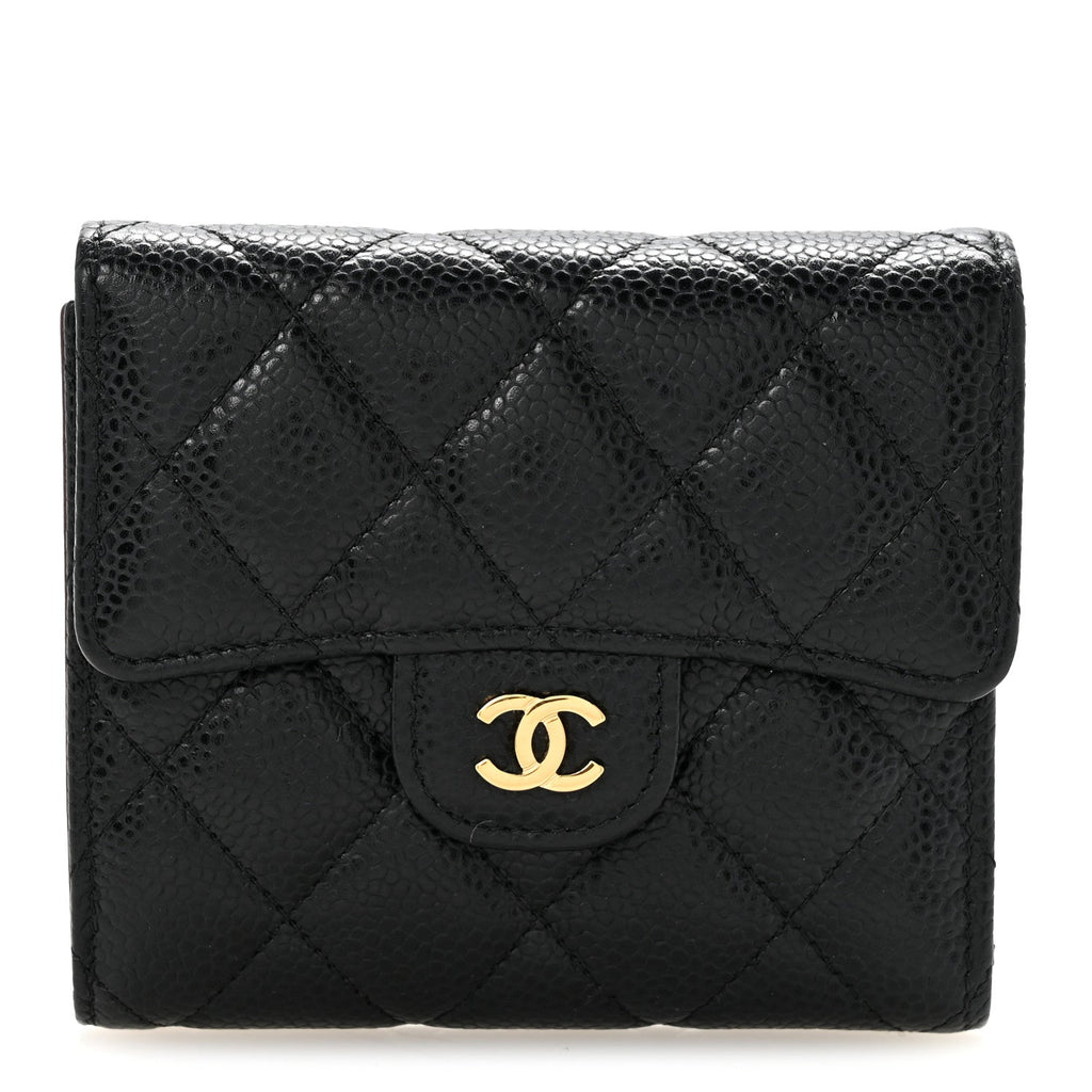 Caviar Quilted Compact Flap Wallet Black