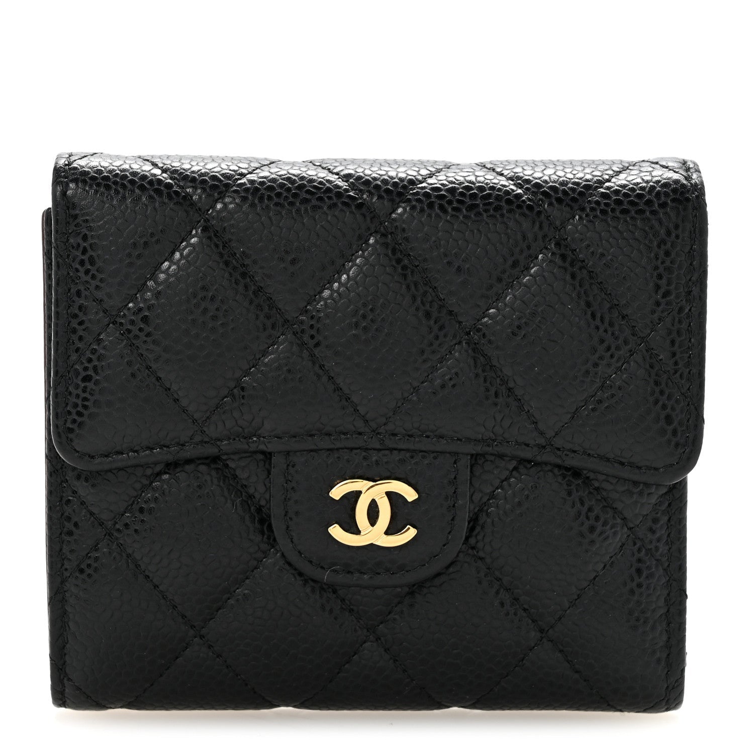 Caviar Quilted Compact Flap Wallet Black
