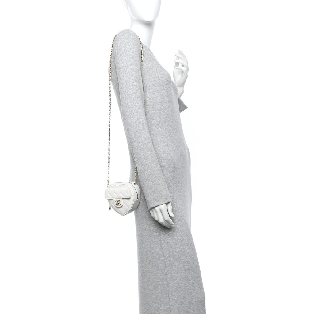 Lambskin Quilted CC In Love Heart Clutch With Chain White