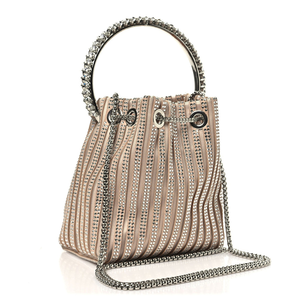 Suede Mesh Crystal Embellished Stripe Bon Bon Bucket Bag Macaron Mix