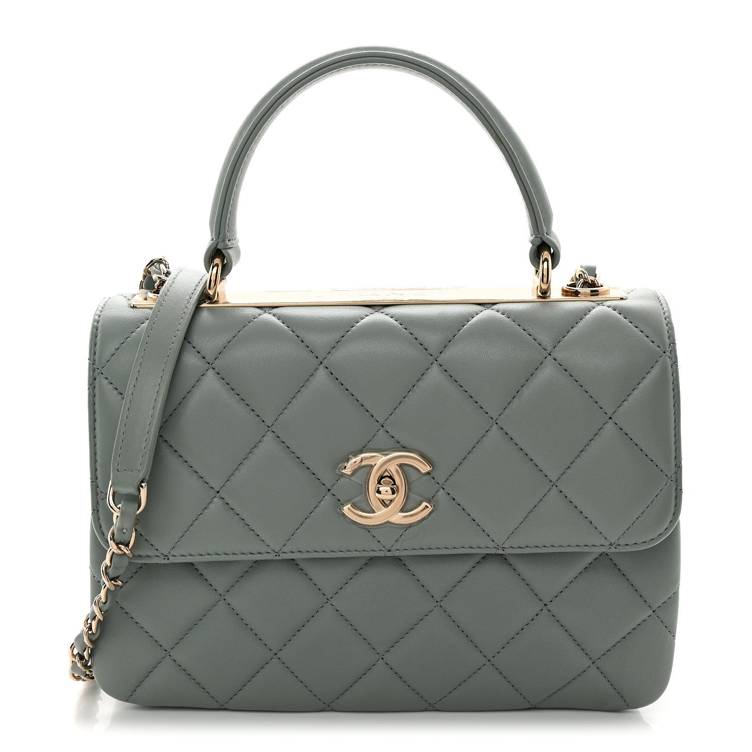 Lambskin Quilted Small Trendy CC Flap Dual Handle Bag Light Grey