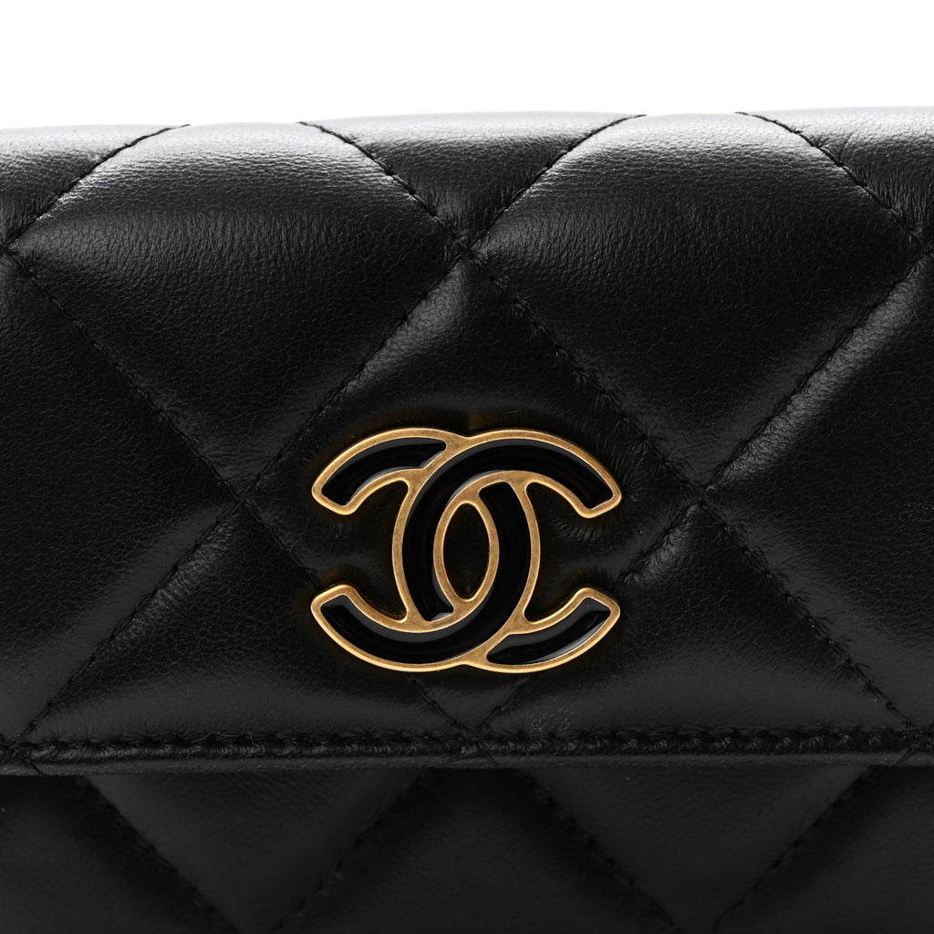 Lambskin Enamel Quilted Pending CC Flap Belt Bag Black