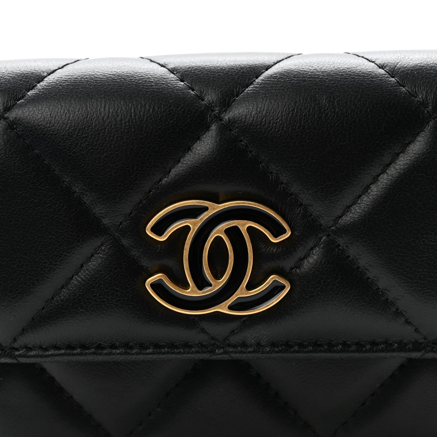 Lambskin Enamel Quilted Pending CC Flap Belt Bag Black