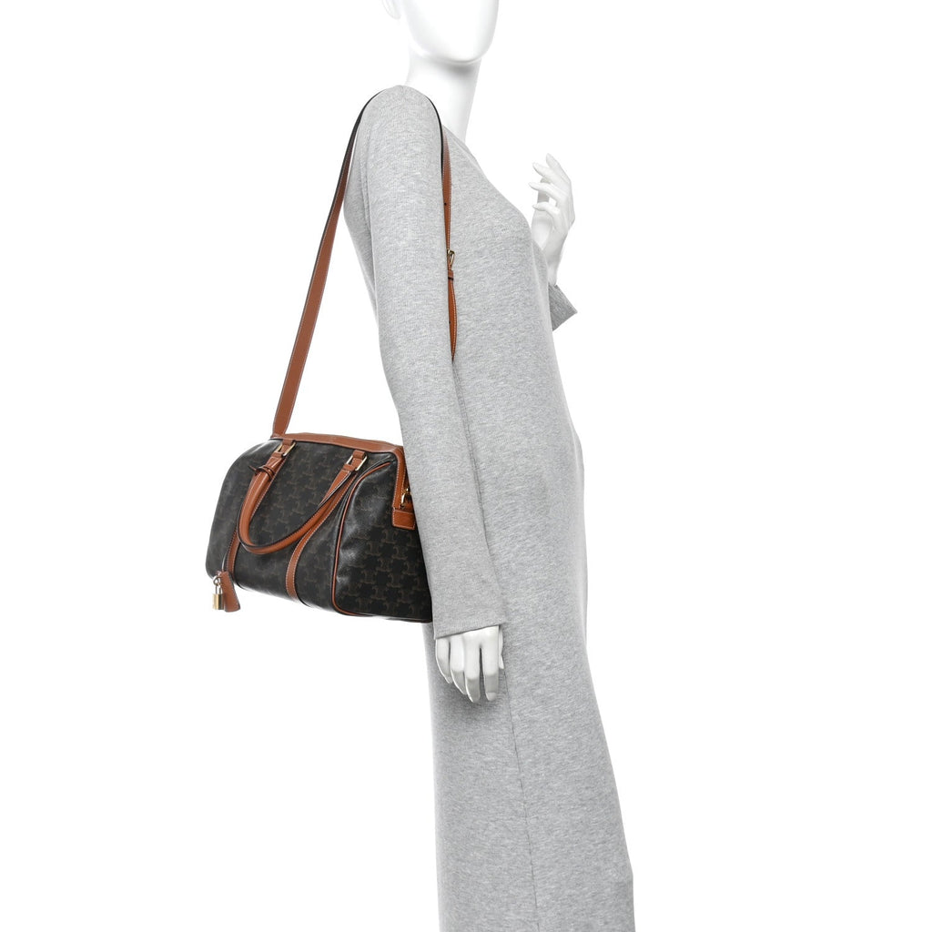 Triomphe Canvas Calfskin Boston Bag Tan