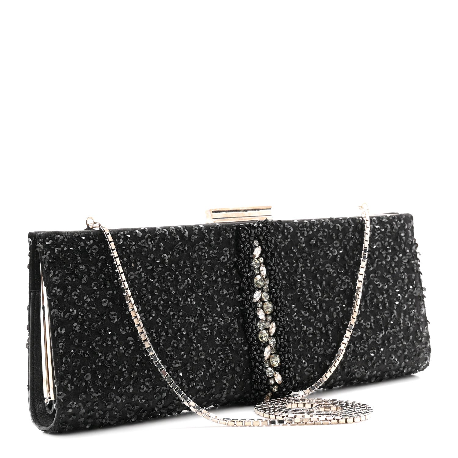 Satin Sequin Kameron Clutch Black