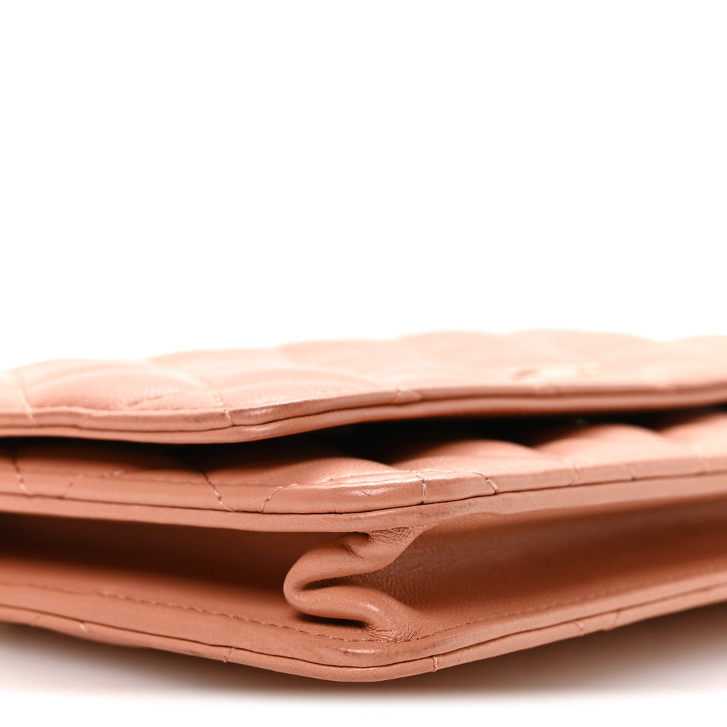 Lambskin Quilted Wallet on Chain WOC Salmon Pink