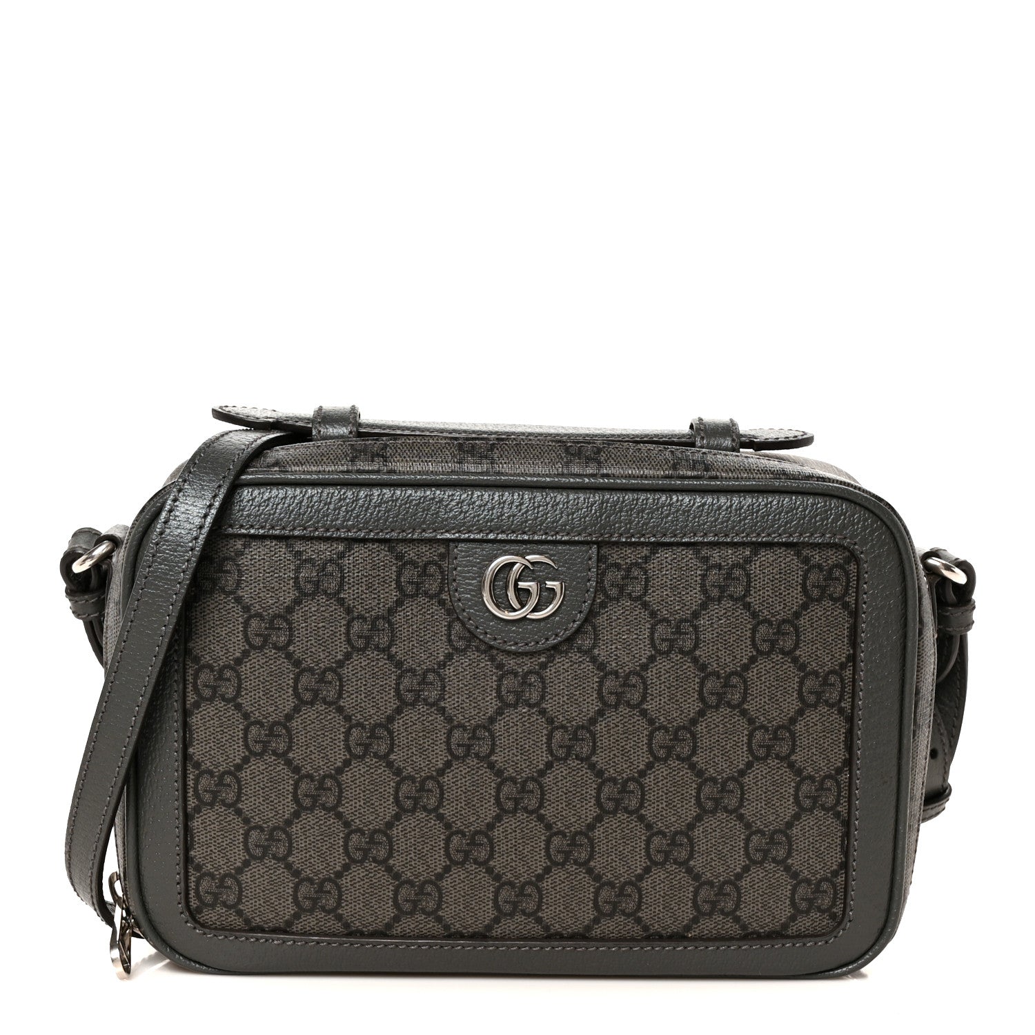 GG Supreme Monogram Textured Dollar Calfskin Small Ophidia Top Handle Shoulder Bag  Grey Black Graphite Grey