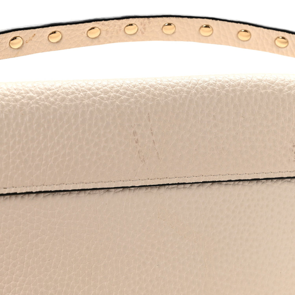 Grainy Calfskin Rockstud Crossbody Pouch Light Ivory