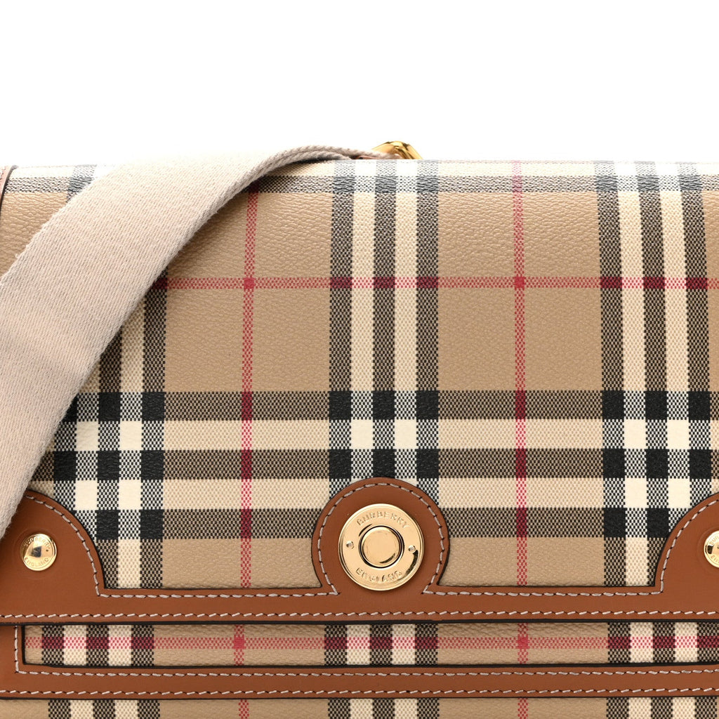 Coated Canvas Calfskin Vintage Check Medium Note Crossbody Bag Briar Brown