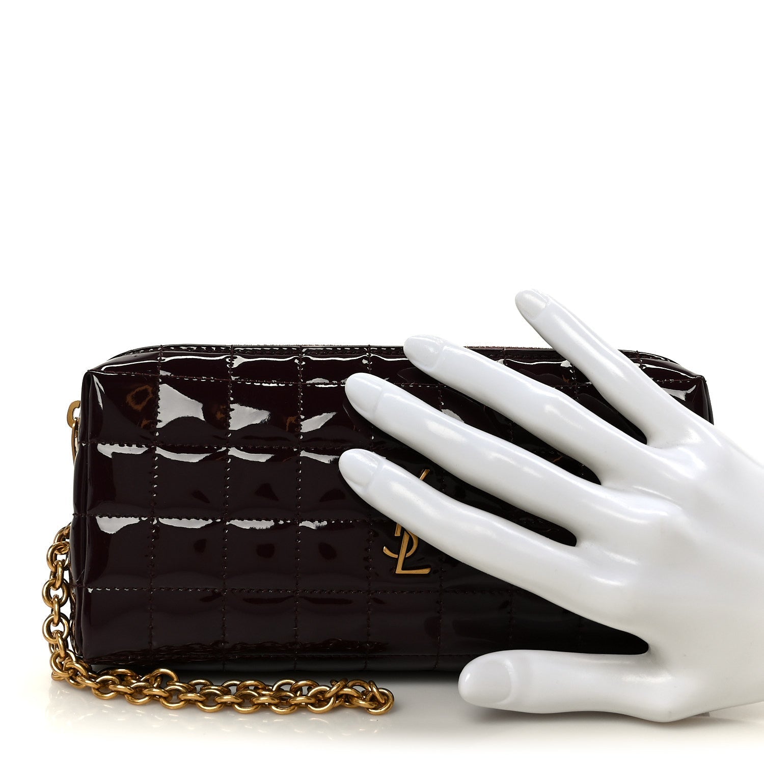Patent Calfskin Carre Quilted Cassandre Pouch On Chain Purple