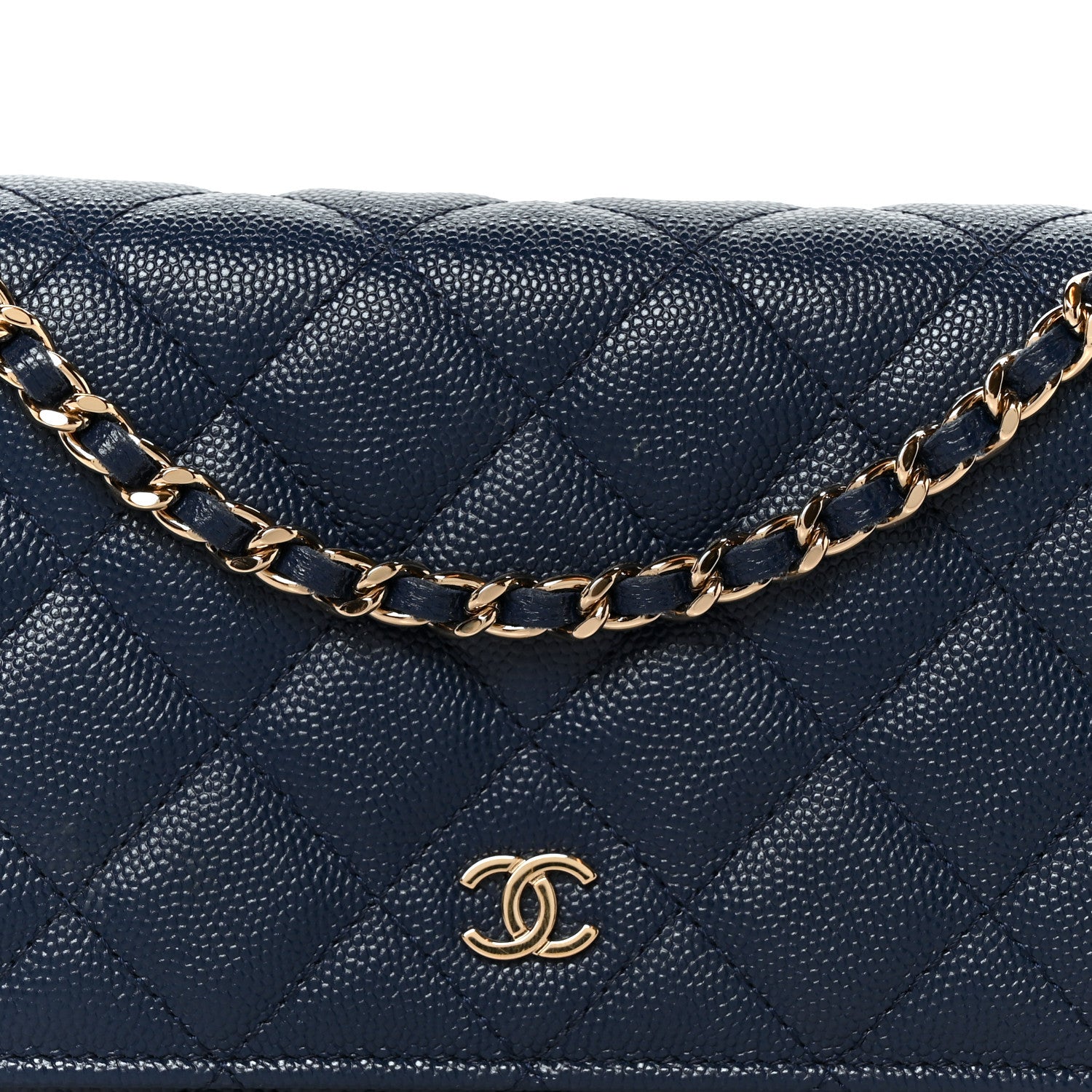 Caviar Quilted Wallet on Chain WOC Navy Blue