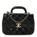 Shiny Lambskin Quilted Coco Trip Flap Bag Black