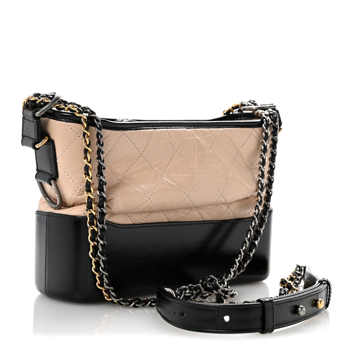 Aged Calfskin Quilted New Medium Gabrielle Hobo Beige Black