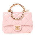 Shiny Lambskin Quilted Mini Twisted Links Top Handle Flap Light Pink