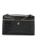 Calfskin Crocodile Embossed Exoticoco Large Supple Trapeze Vanity With Chain Grey