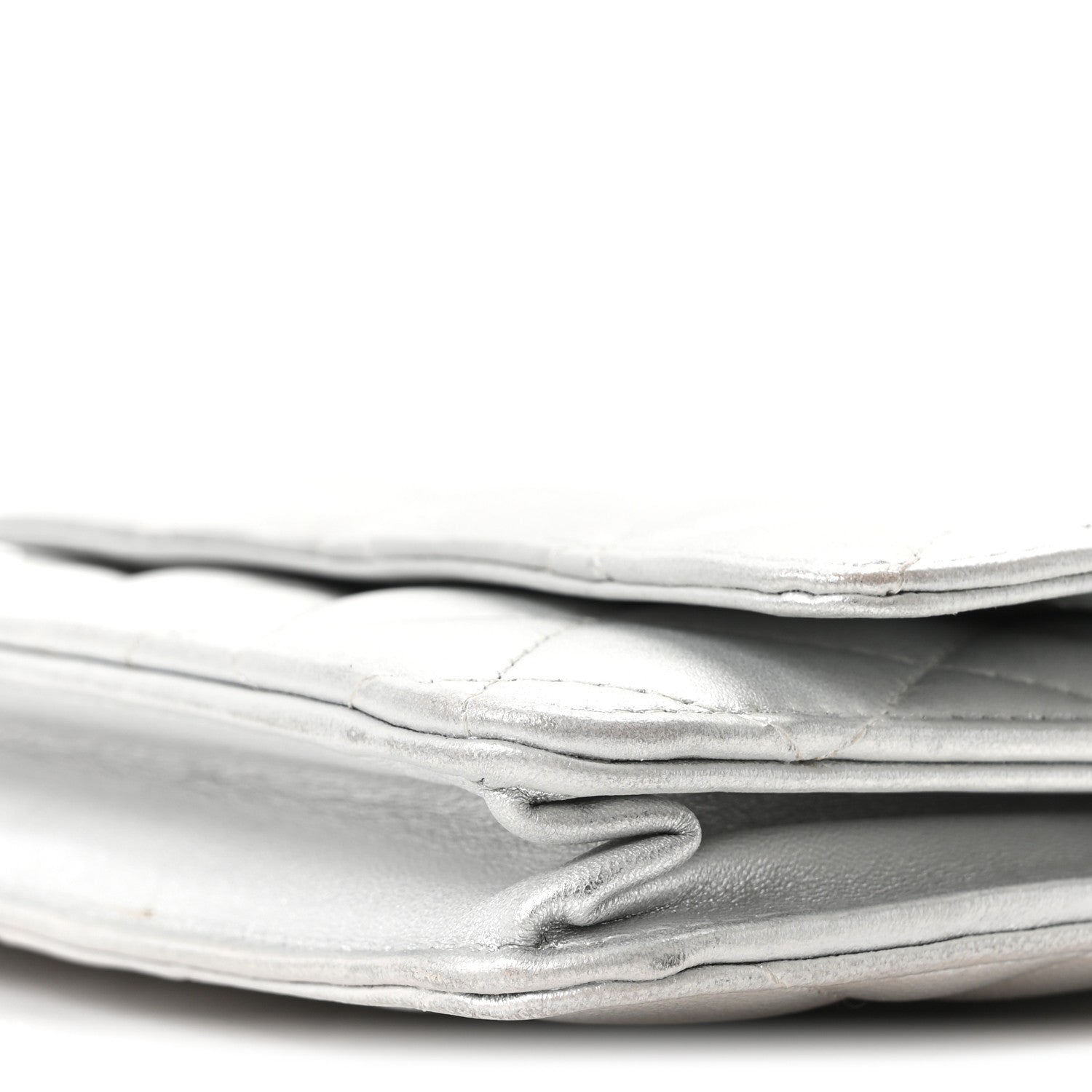 Metallic Lambskin Quilted Wallet On Chain WOC Silver