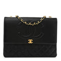 Lambskin Quilted CC Maxi Jumbo Single Flap Black