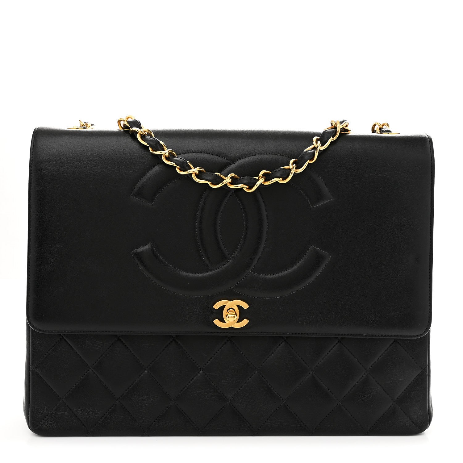 Lambskin Quilted CC Maxi Jumbo Single Flap Black