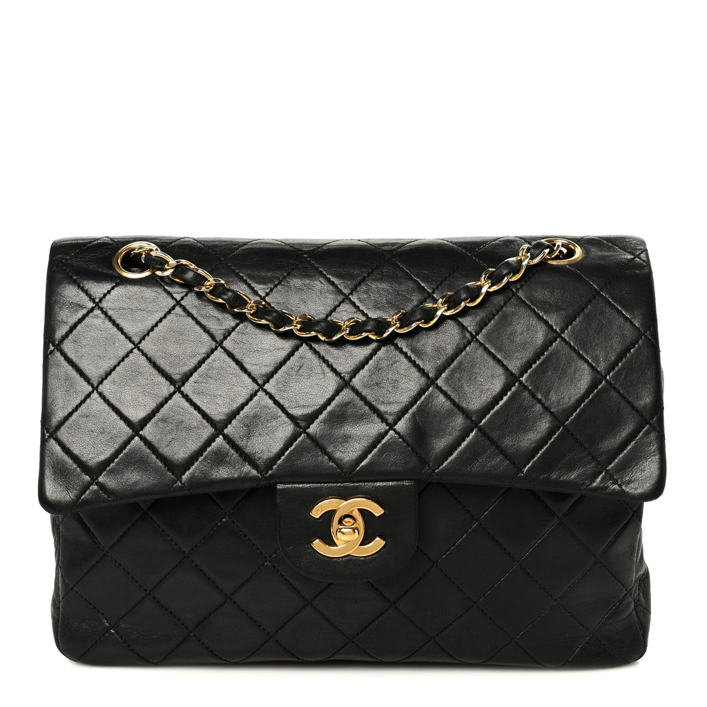 Lambskin Quilted Medium Double Flap Black