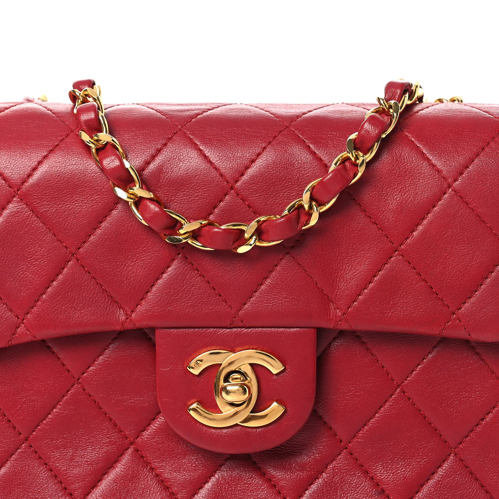 Lambskin Quilted Mini Square Flap Red