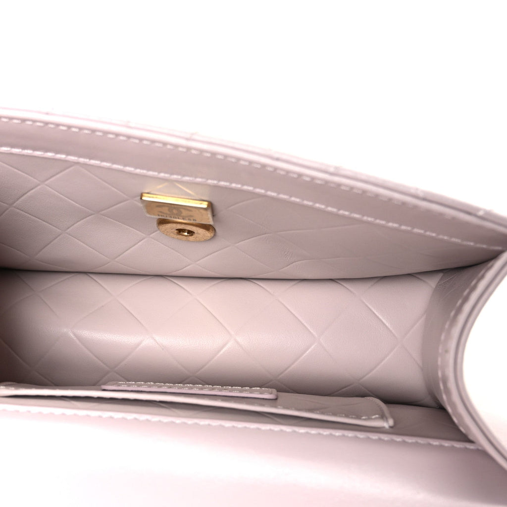 Shiny Calfskin Quilted Coco Crush Handle Flap Light Purple