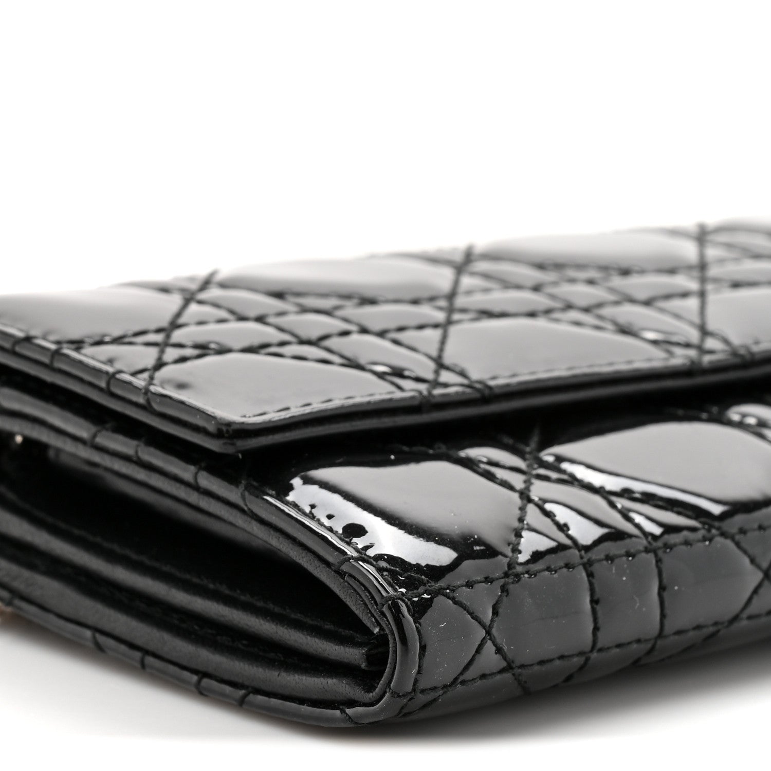 Patent Lambskin Cannage Lady Dior Rendezvous Wallet On Chain Black