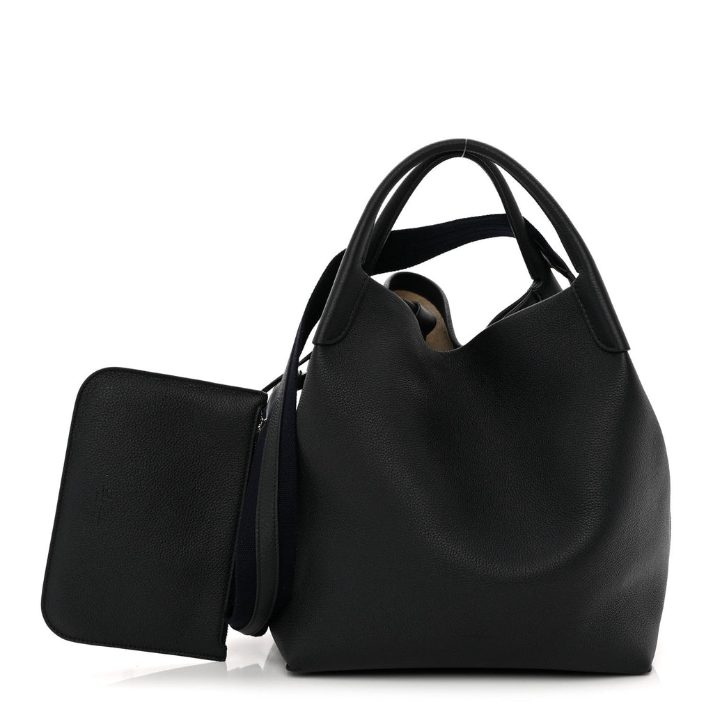 Grained Calfskin Large Bale Bag Navy Blue