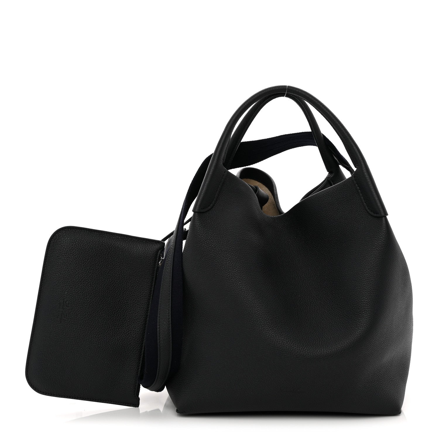 Grained Calfskin Large Bale Bag Navy Blue