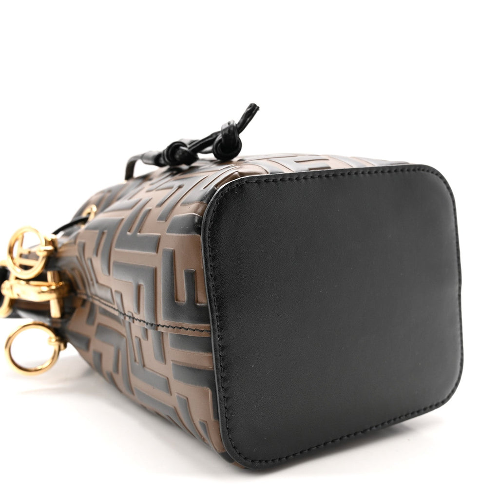 Vitello Liberty F is Fendi Bi-Color FF 1974 Embossed Mini Mon Tresor Bucket Bag Maya Black
