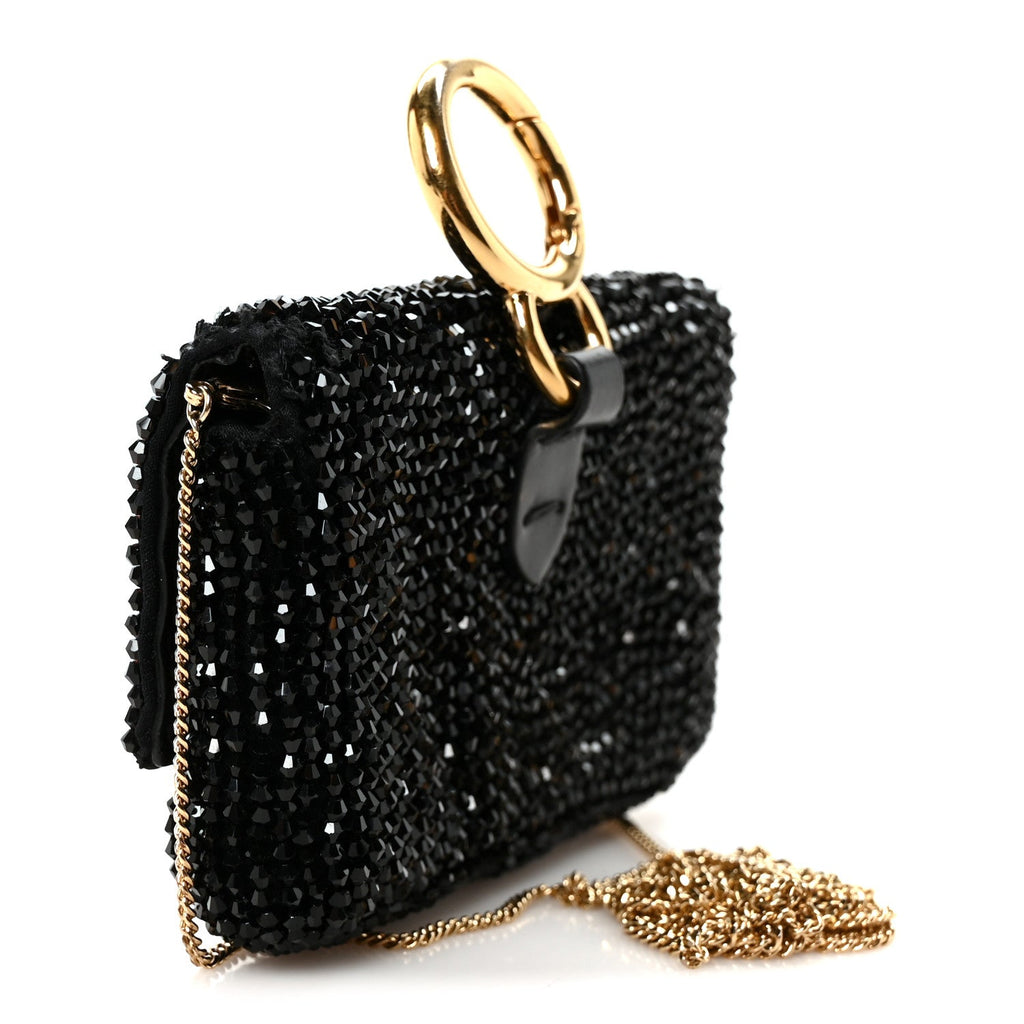 Crystal Vitello King Beaded Nano Baguette Charm Black