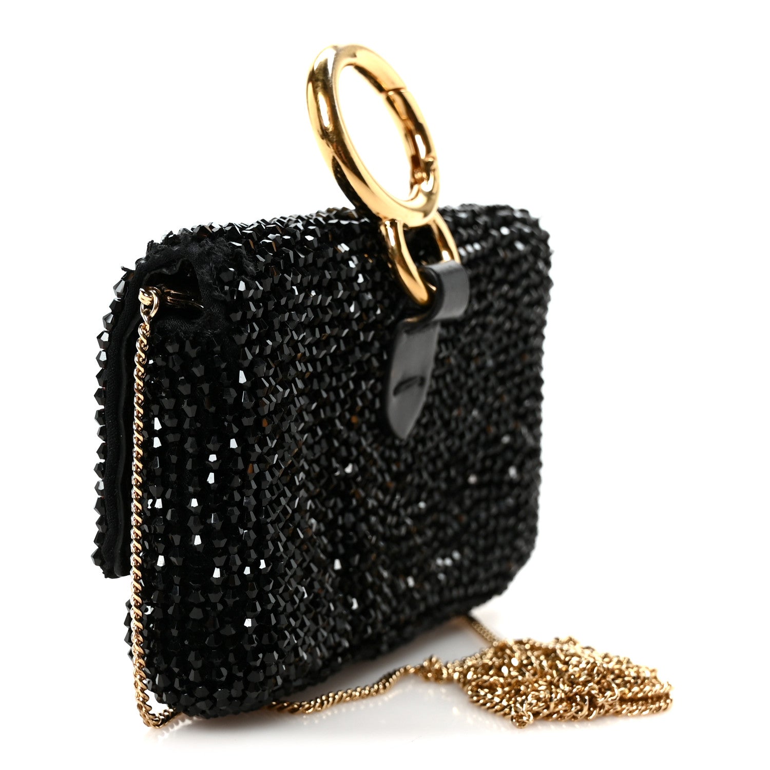 Crystal Vitello King Beaded Nano Baguette Charm Black