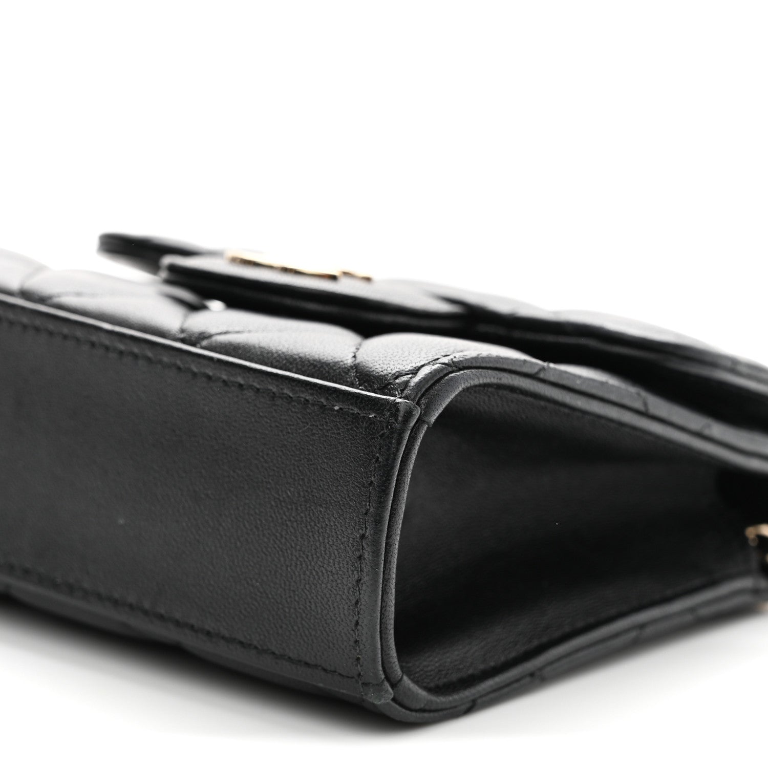 Lambskin Quilted Top Handle Flap Clutch With Chain Black