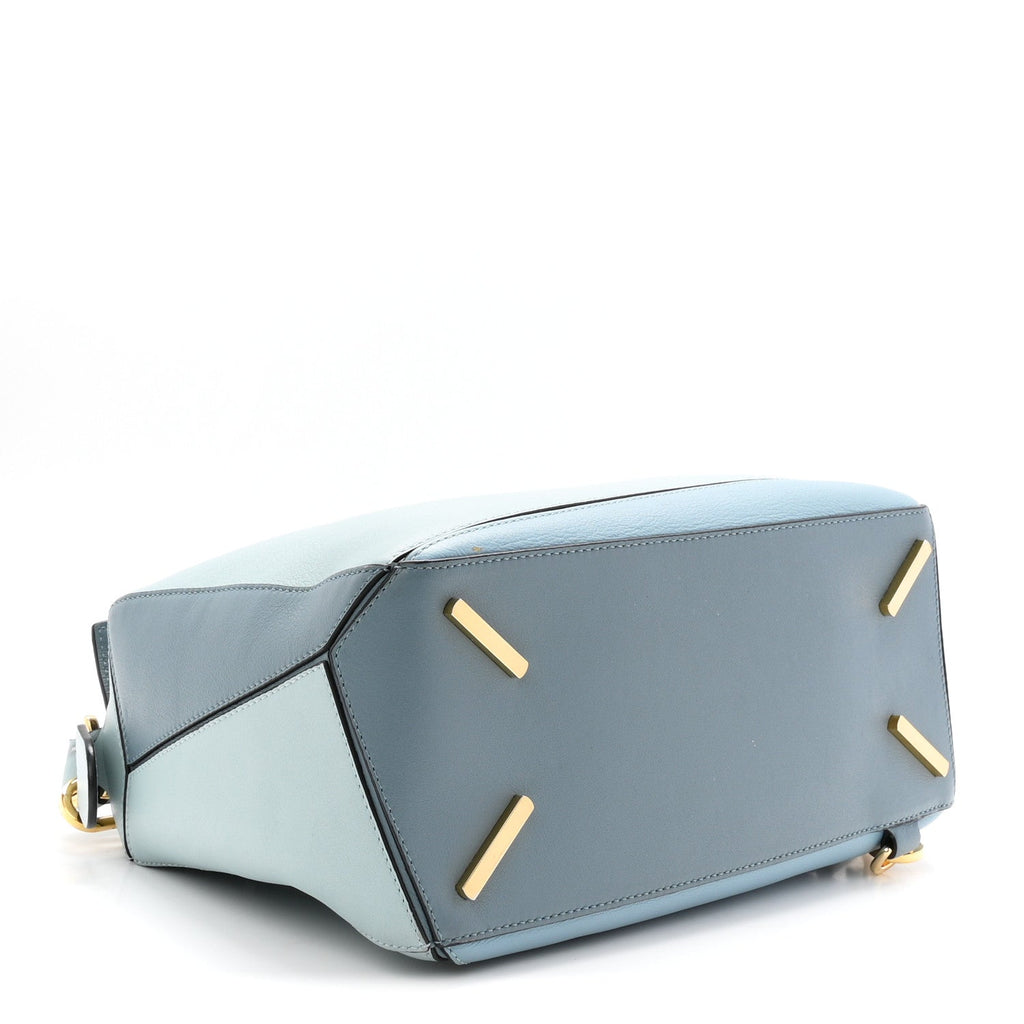 Calfskin Medium Puzzle Bag Aqua Light Blue Stone Blue