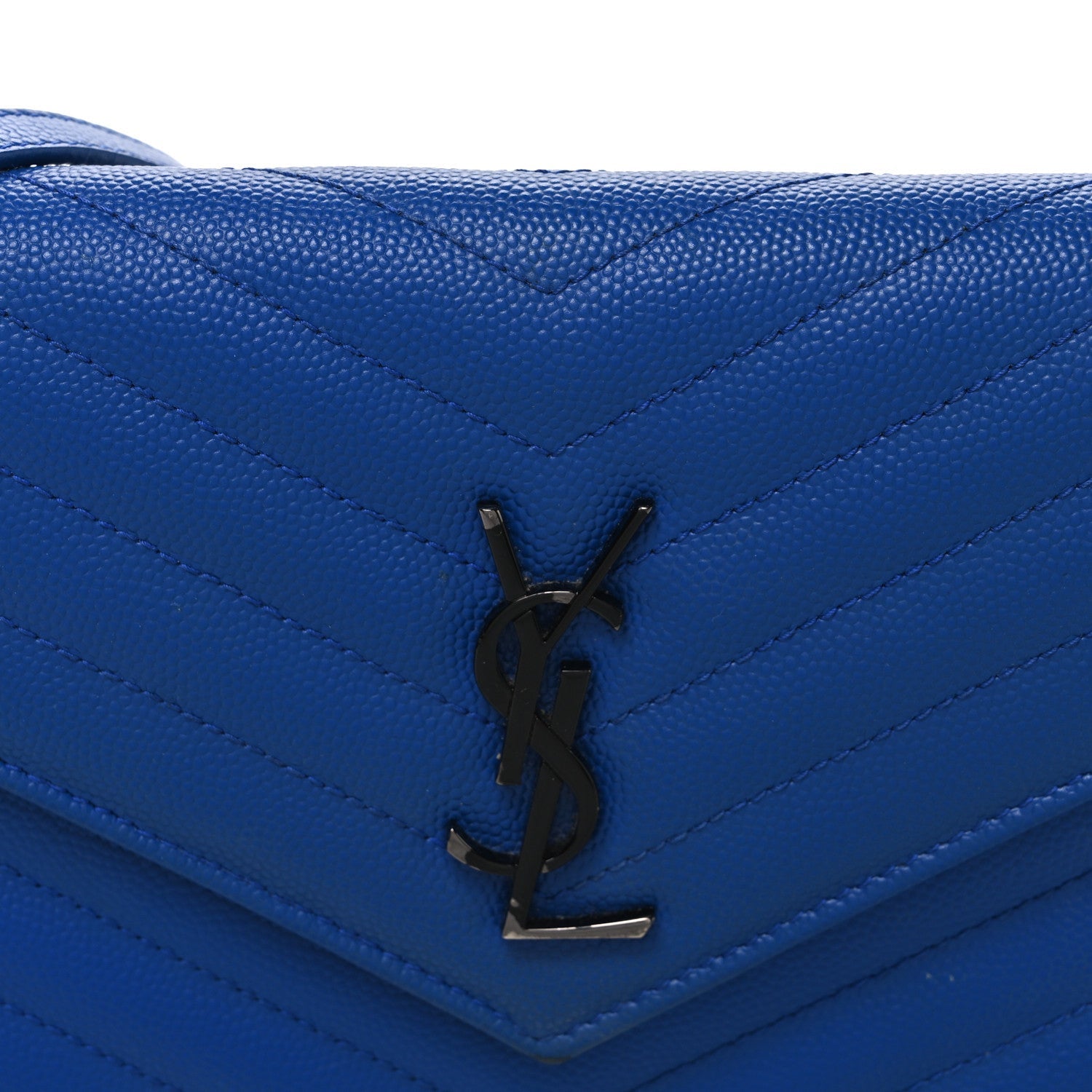 Grain De Poudre Matelasse Chevron Monogram Envelope Chain Wallet Blue Majorelle