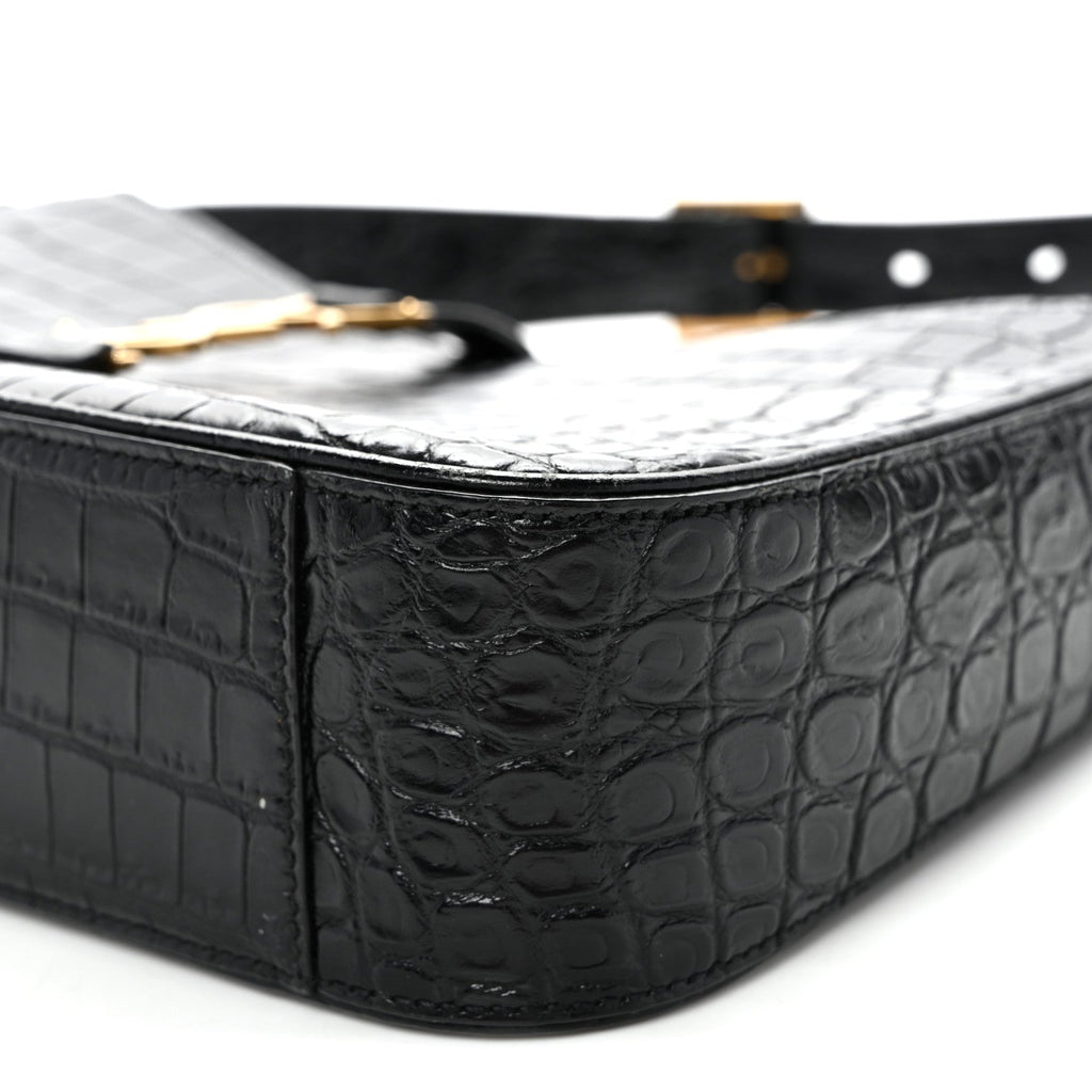 Calfskin Crocodile Embossed Le 5 A 7 Hobo Black