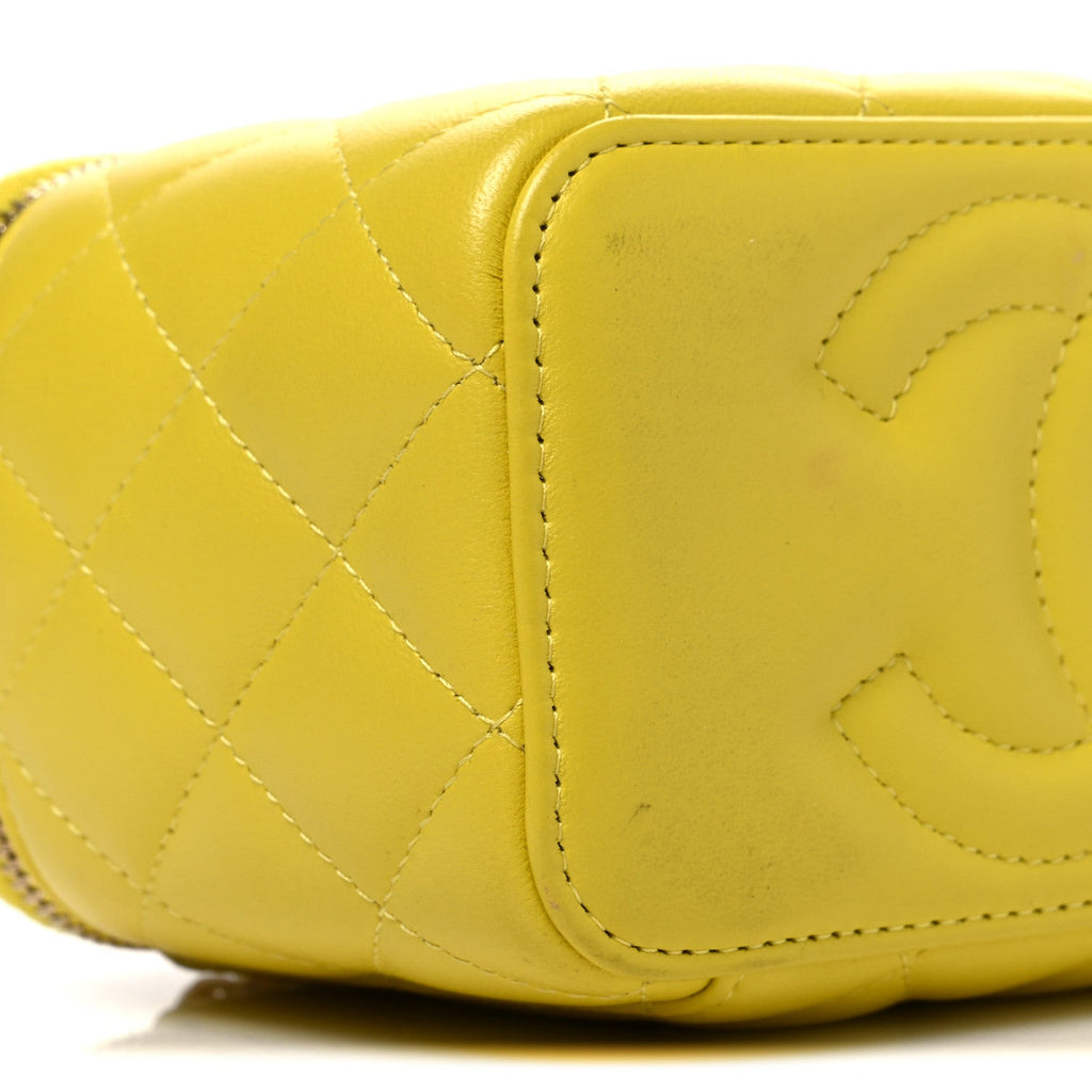 Lambskin Quilted Small Pearl Crush Vanity Case With Chain Yellow